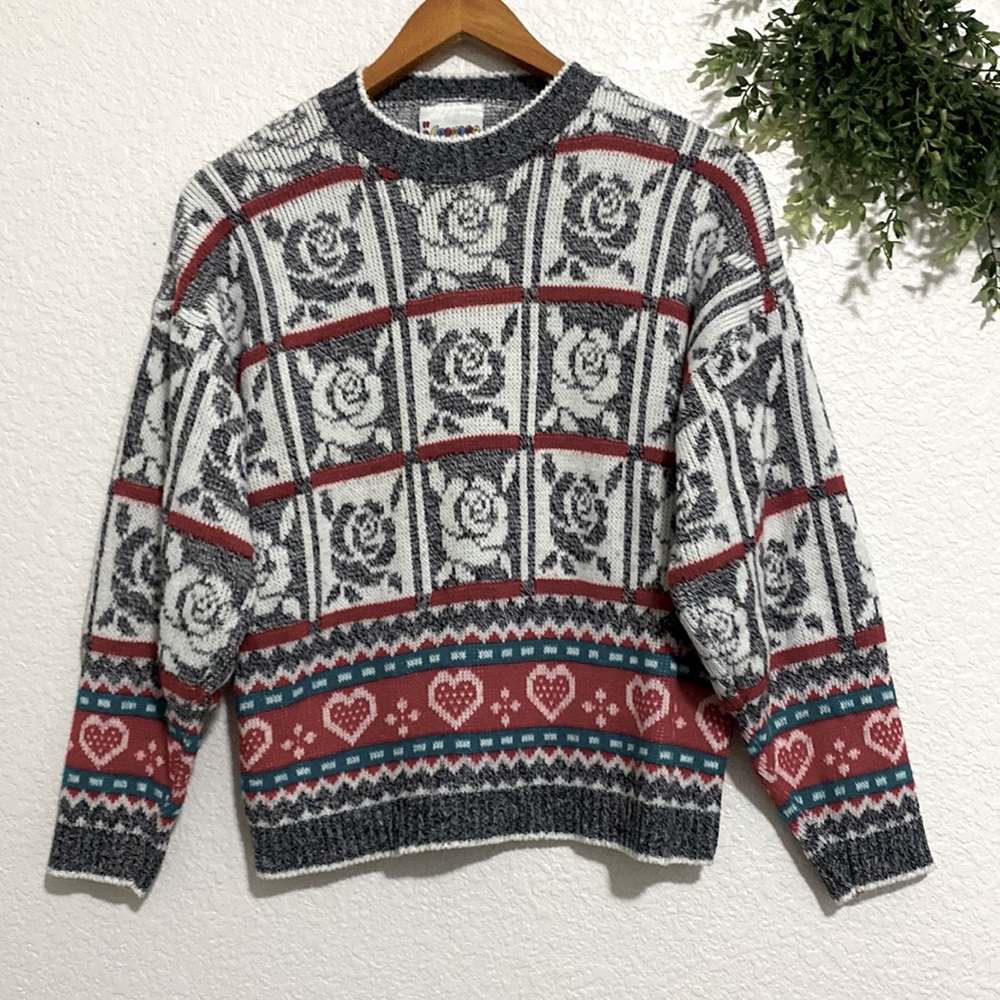 Hot Cashews Vintage Rose Floral Sweater